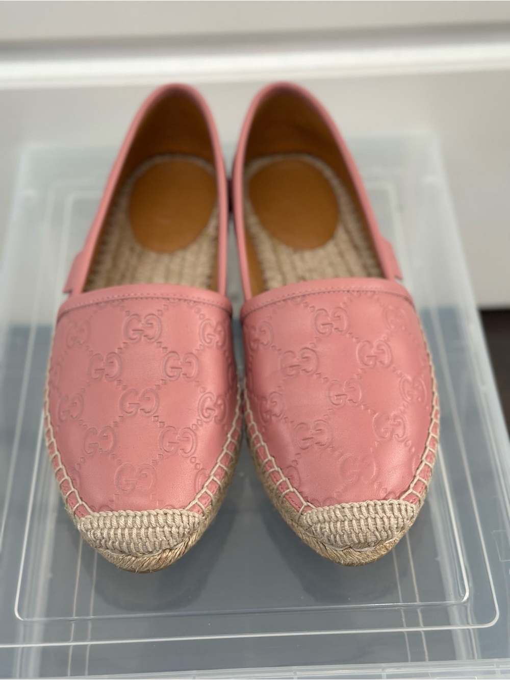 Gucci Pink GG-Embossed Leather Espadrille Size 5.5